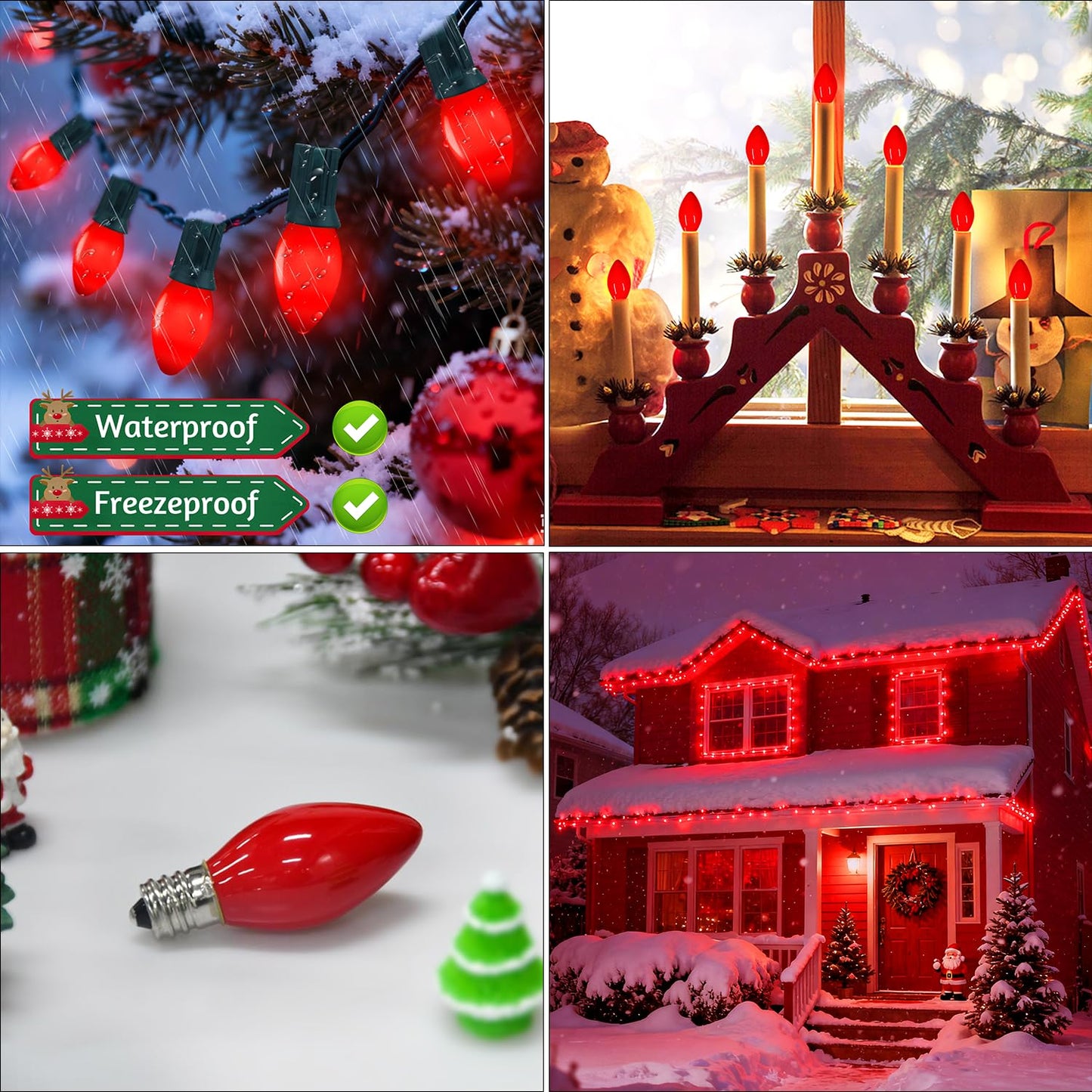 Sotopoo 25 Pack Red Led Light Bulbs C7 Replacement Bulbs - Led Glass Opaque Red Bulbs For Christmas Tree Garland Decor  Christmas Lights Replacement Bulbs For Home Yard Porch Stair  E12 Base  0.6W