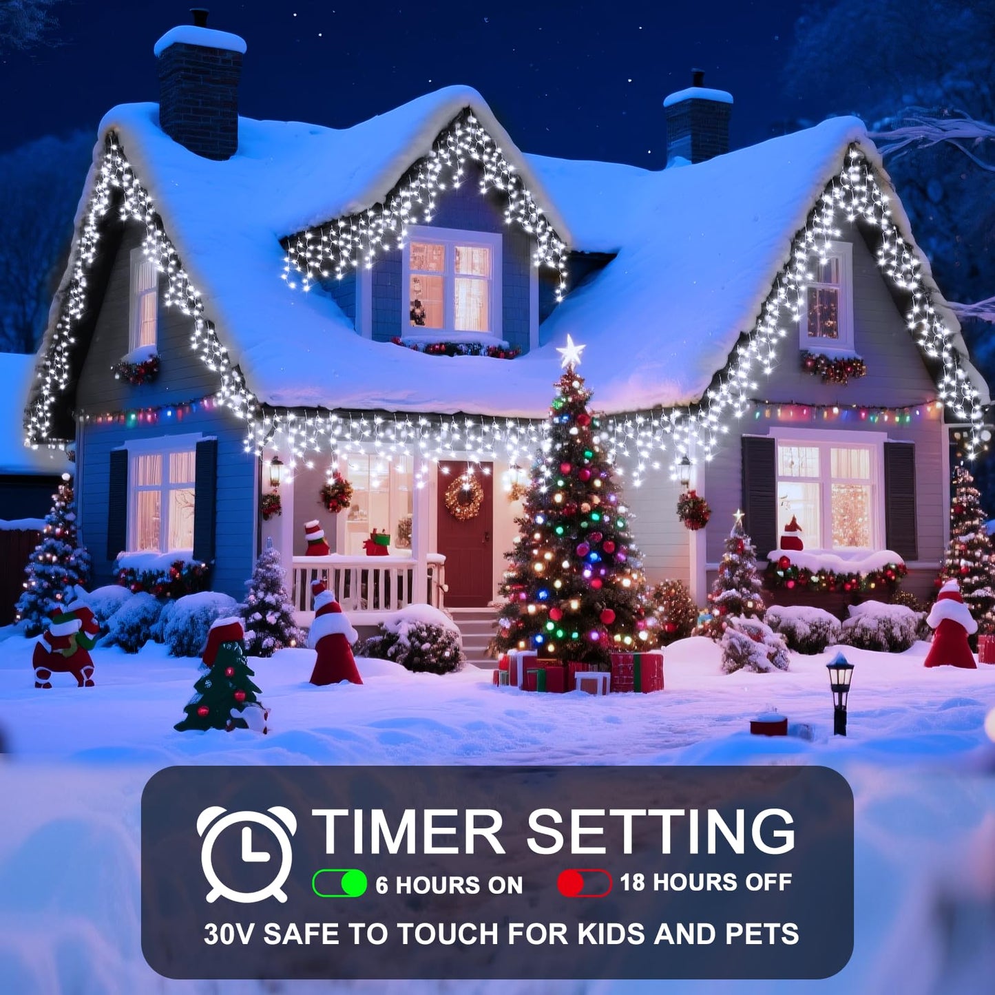 Jdgjyds 32 Ft Ice Lights For Outside  400 Led Christmas Lights Outdoor Plug In  Christmas String Lights With 12 Modes & Timer For Holiday  Party  Wedding  House  Patio  Outdoor Decor(Cool White)