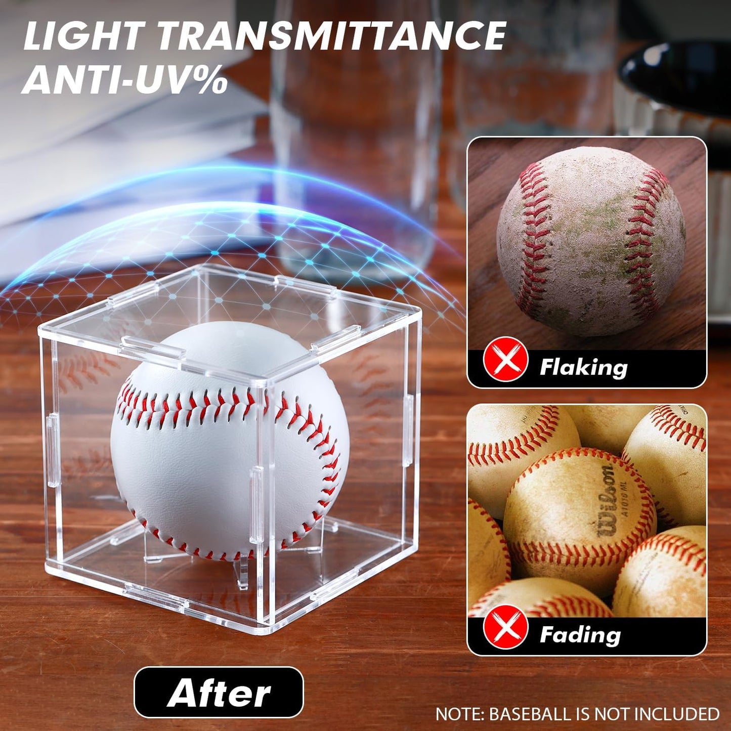 6 Pack Assembled Baseball Display Case, UV-Blocking Acrylic Baseball Holder Display Case, 3.2 Inch Cube Clear Softball Holder Box, Signed Baseballs Protector for Collectibles, Tennis Ball