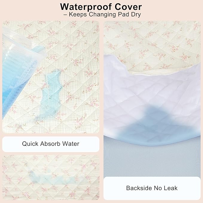 Unicorn Castle Waterproof Changing Pad Cover Muslin Changing Table Pad Cover 2 Pack Quilting for 32"x16" Baby Changing Pad Sheets Girls Boys,Pink Florals
