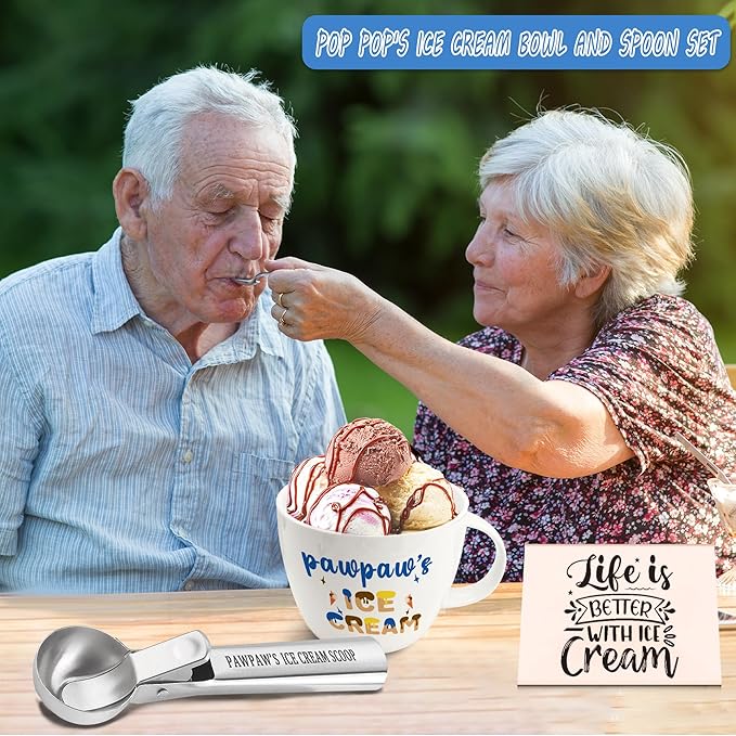 Paw Paw Gifts, Gifts for Pawpaw from Grandkids, Pawpaw's Ice Cream Bowl Scoop Shovel Spoon Set, Pawpaw’s Ice Cream Gift, Christmas Birthday Grandparents Day Gift for Him Man