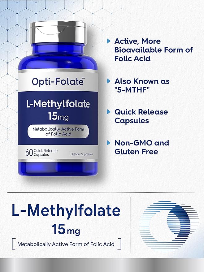 Carlyle L Methylfolate 15mg | 60 Capsules | Max Potency | Optimized and Activated | Non-GMO, Gluten Free | Methyl Folate, 5-MTHF | by Opti-Folate