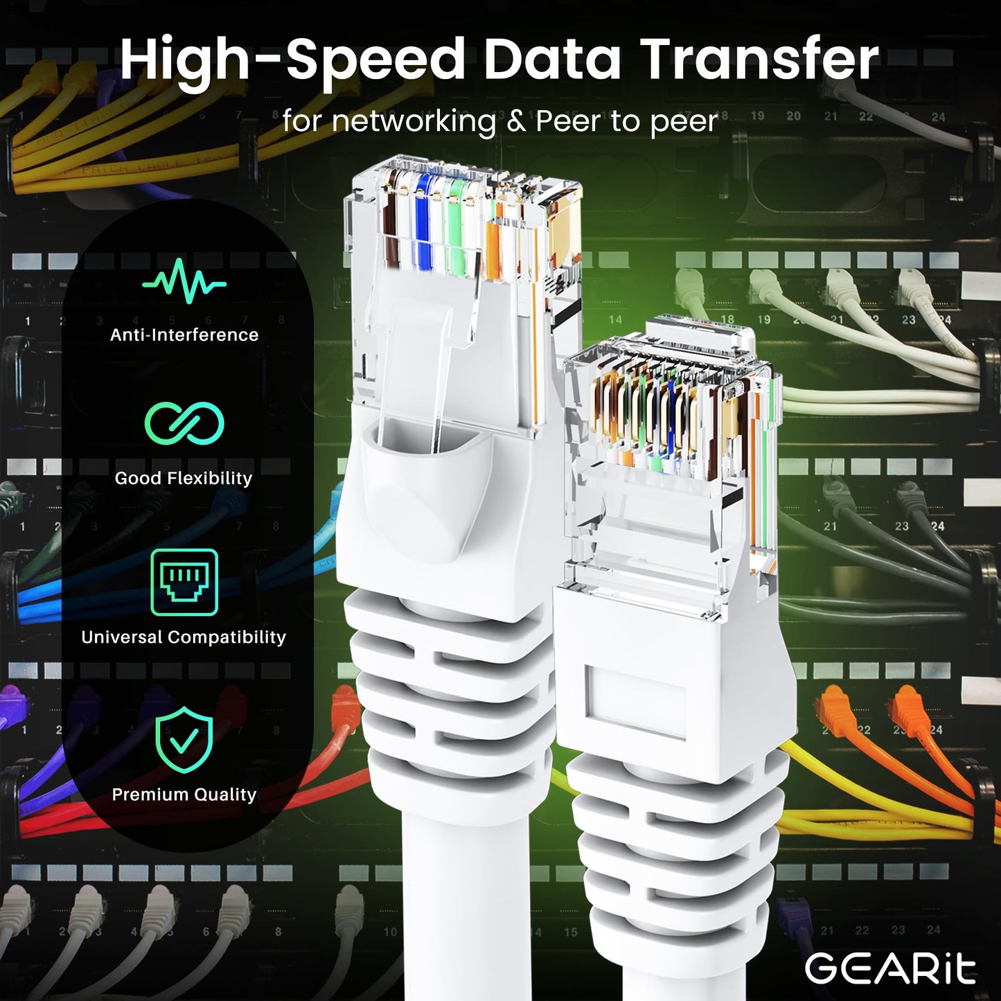 Gearit Cat 6 Ethernet Cable (24-Pack 2 Feet) Cat6 Network Patch, 10Gbps, Rj45, Snagless Cord, Gold-Plated Connectors, Internet F