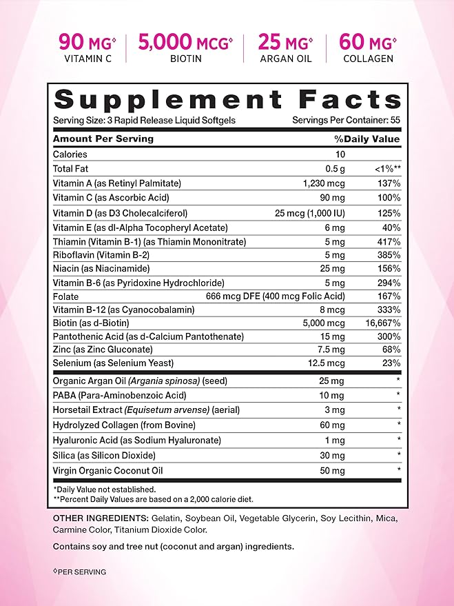 Nature's Truth Hair, Skin & Nails Vitamin | 5000mcg Biotin | 165 Softgels | with Collagen | Non-GMO & Gluten Free Supplement (Pack of 2)