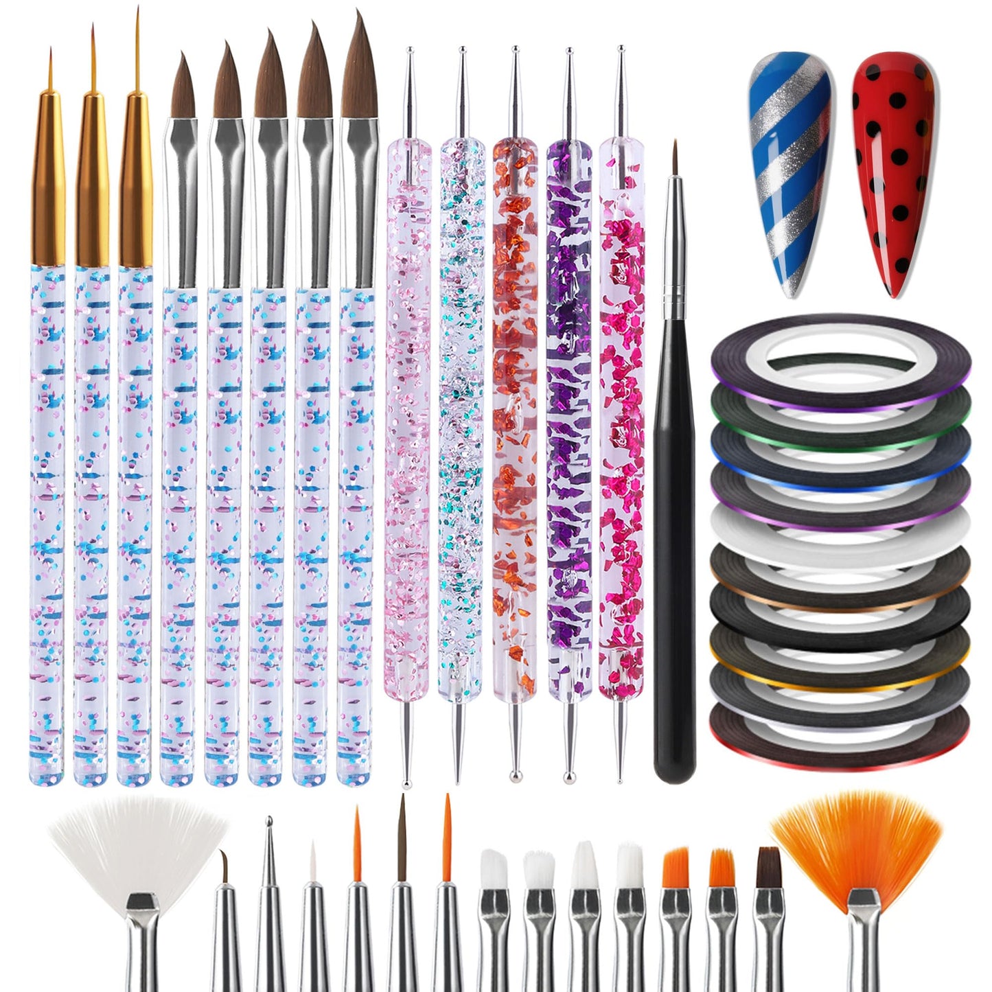 Artdone 38Pcs Nail Striping Tape Lines Kit With Nail Art Pens Dotting Tools And Liner Brushes For Gel Polish Small Detail Drawin