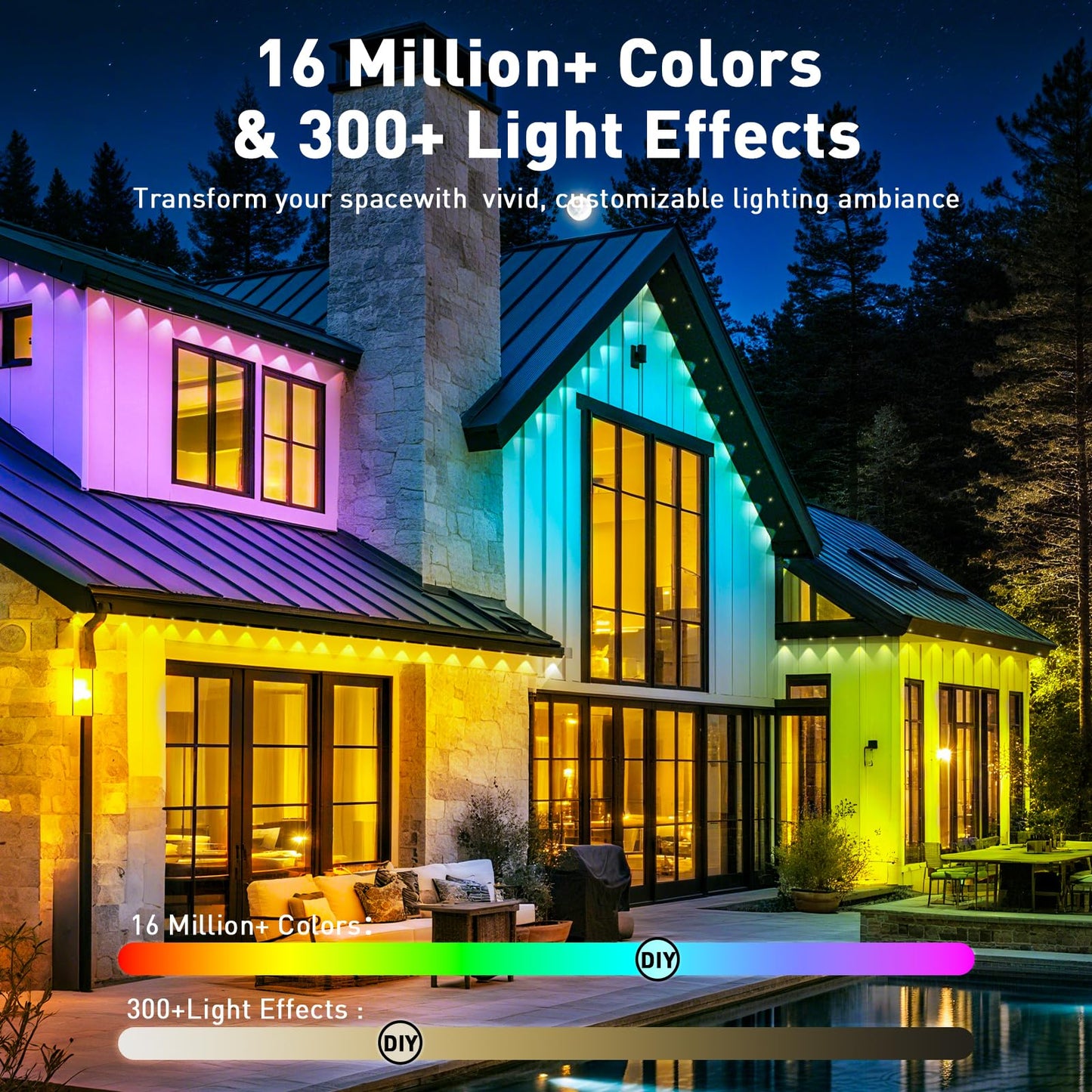Yibulayin 150Ft Permanent Outdoor Lights Waterproof  Smart Rgb Eaves Lights With App/Remote Control  Diy Scene Modes  Led Outdoor Lighting For Christmas Holidays Daily Party House Roof Lighting