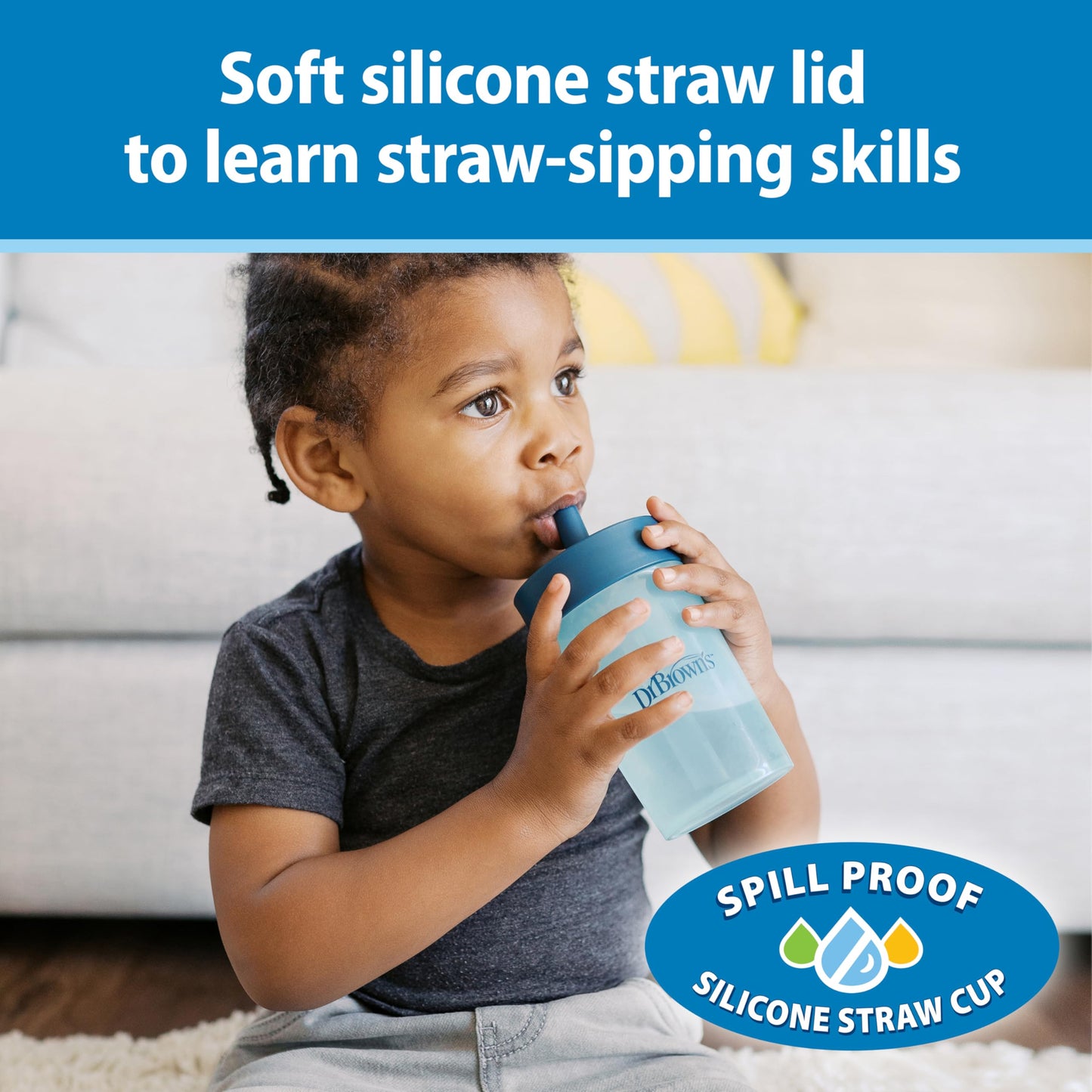 Dr. Brown's Milestones Straw to 360° Cup Set, Convertible Toddler Training Cup Set with Interchangeable Silicone Straw and 360 Degree Cup Lids, Blue Green, 10 oz/300 mL, BPA Free, 9m+, 2 Pack