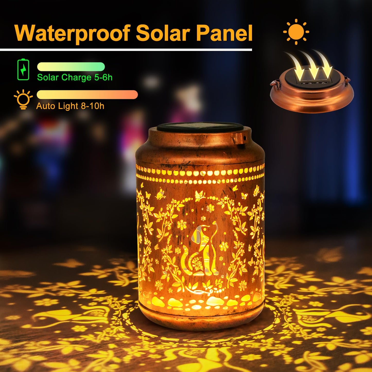 YISITEONE Solar Lanterns 4 Pack, Waterproof Metal Hanging Lights for Outdoor Garden, Brown, Model ES04250400009