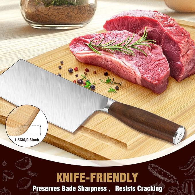 Sentk 3Pcs Bamboo Cutting Boards for Kitchen,Wooden Cutting Boards with Juice Grooves,Built-in Handles & Hanging Holes,Knife Friendly,Ideal for Chopping Meat、Vegetables and Fruit Serving，Kitchen Gift