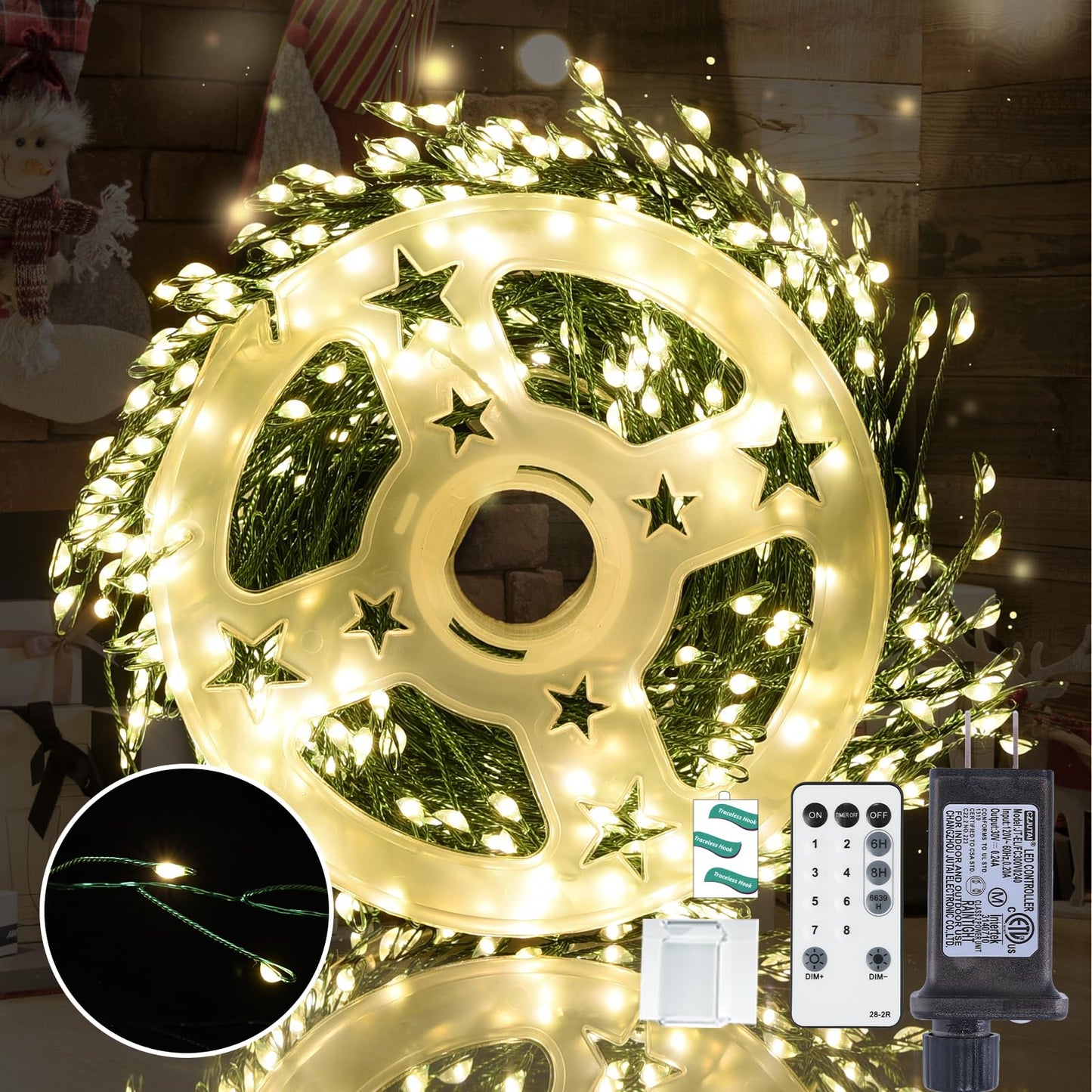 Lycklig Fairy Lights Plug In 65Ft 1000Led Warm Christmas Garland Lights With Timer Remote Waterproof Fire er Twinkle Cluster String Light For Bedroom Wreath Party Wreath Tree Decor Green Wire