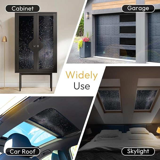 rabbitgoo Window Privacy Film Blackout Mosaic Static Cling Decorative, Removable Rainbow Window Film, Non-Adhesive Heat Control UV Blocking for Bathroom, 17.5 x 118.1 inches Black