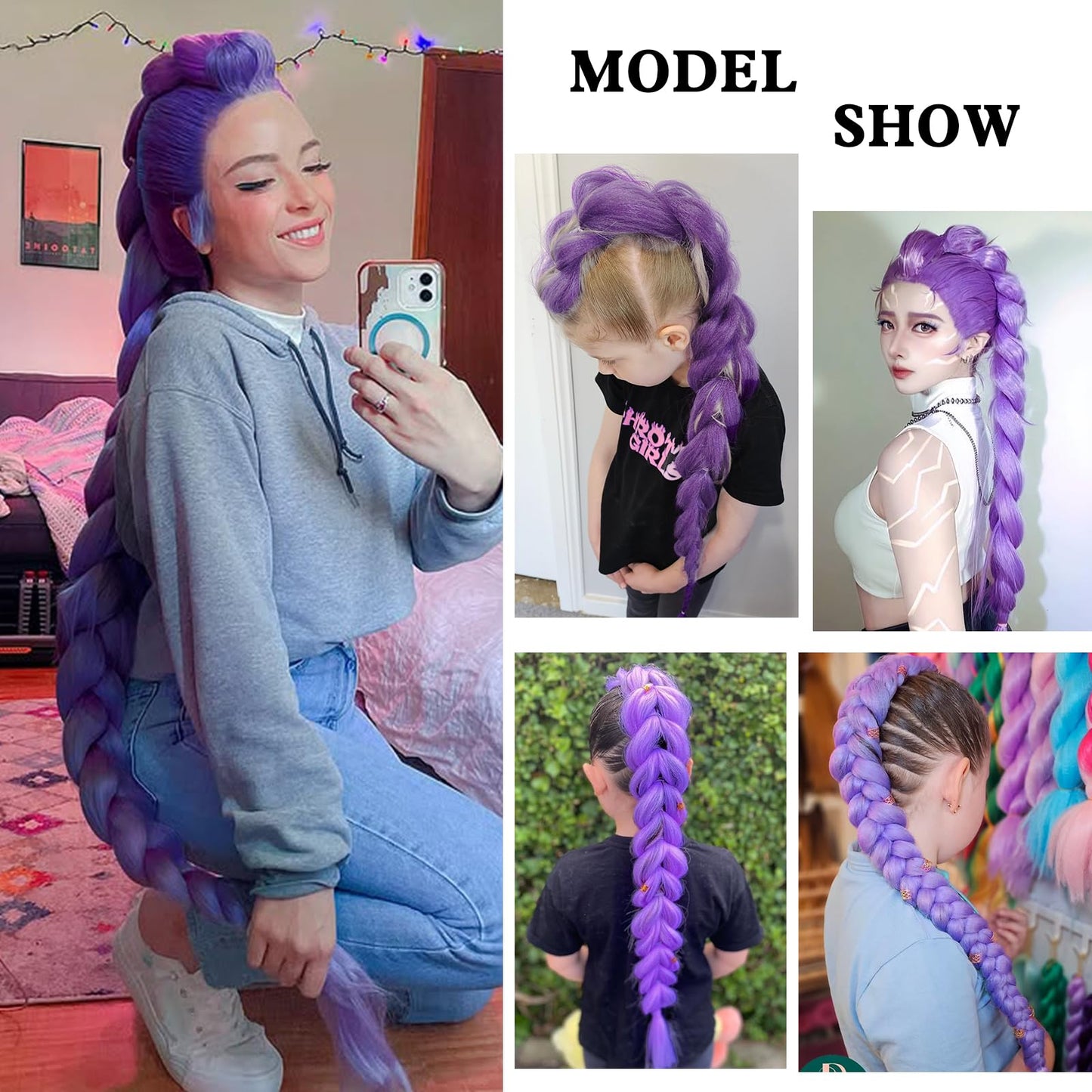 Purple Braiding Hair Pre Stretched 30 Inch - Purple Hair Extensions for Braids Long Synthetic Yaki Braiding Hairs DIY Braids Pon