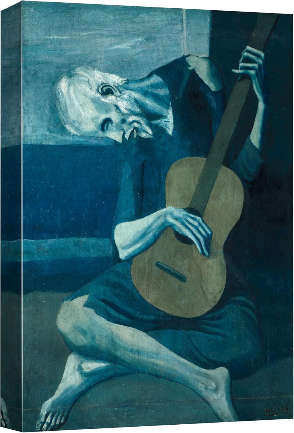 wall26 Canvas Print Wall Art The Old Guitarist by Pablo Picasso Cultural People Oil Painting Fine Art Traditional Dramatic Multicolor Ultra for Living Room, Bedroom, Office - 12"x18"