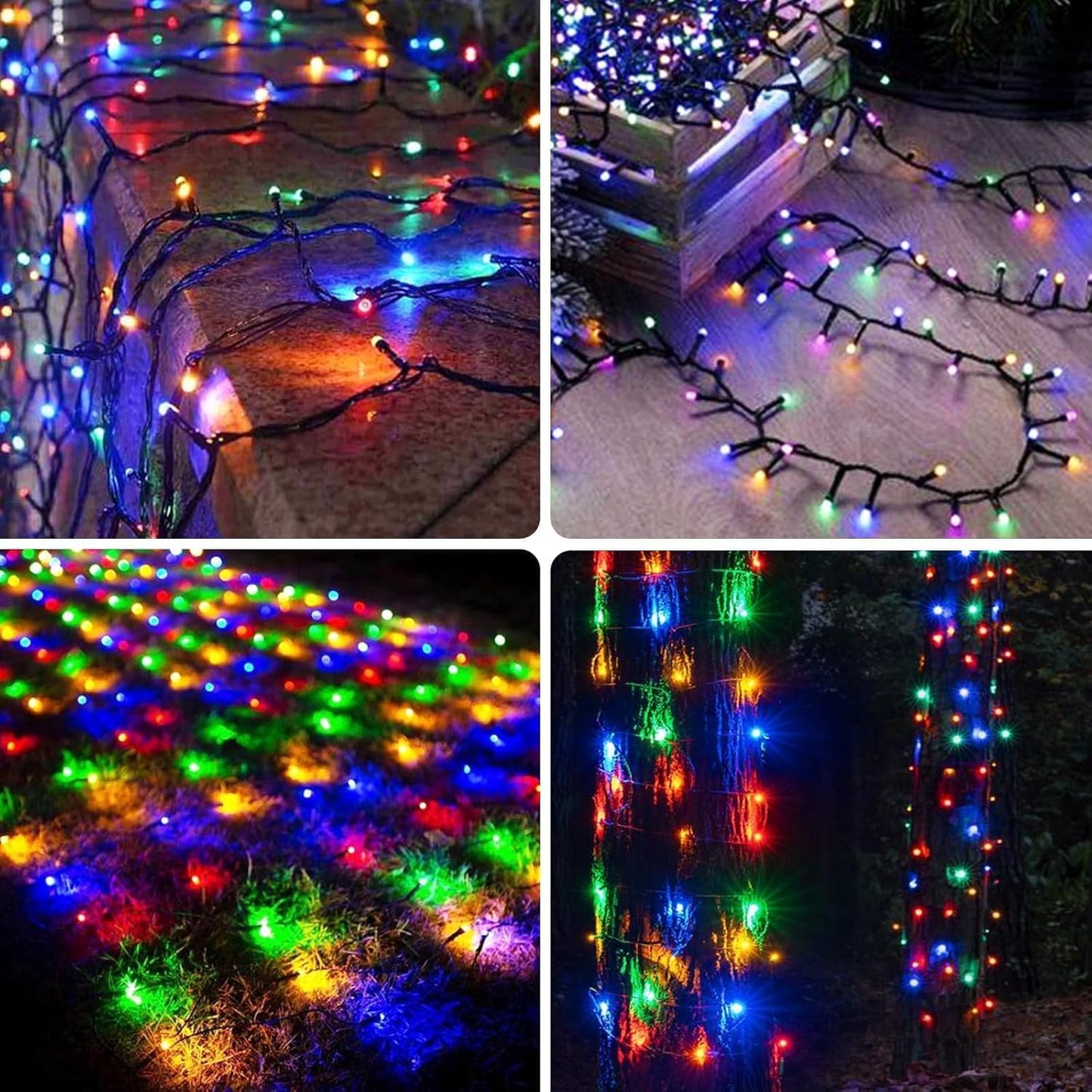 OZS Solar Christmas String Lights, 320LED, Waterproof, 8 Modes, Green Wire, Multicolor, 4 Pack, Model 4PKSolar80LED-MC