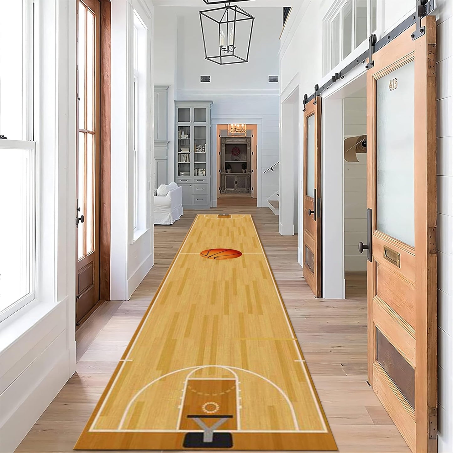 Sports Field Long Hallway Rug Runners, 3.3x7ft, Basketball Game Runner Rug, Machine Washable Durable High Traffic Rug, with Non Slip Backing Absorbent Carpet for Entryway Living Room