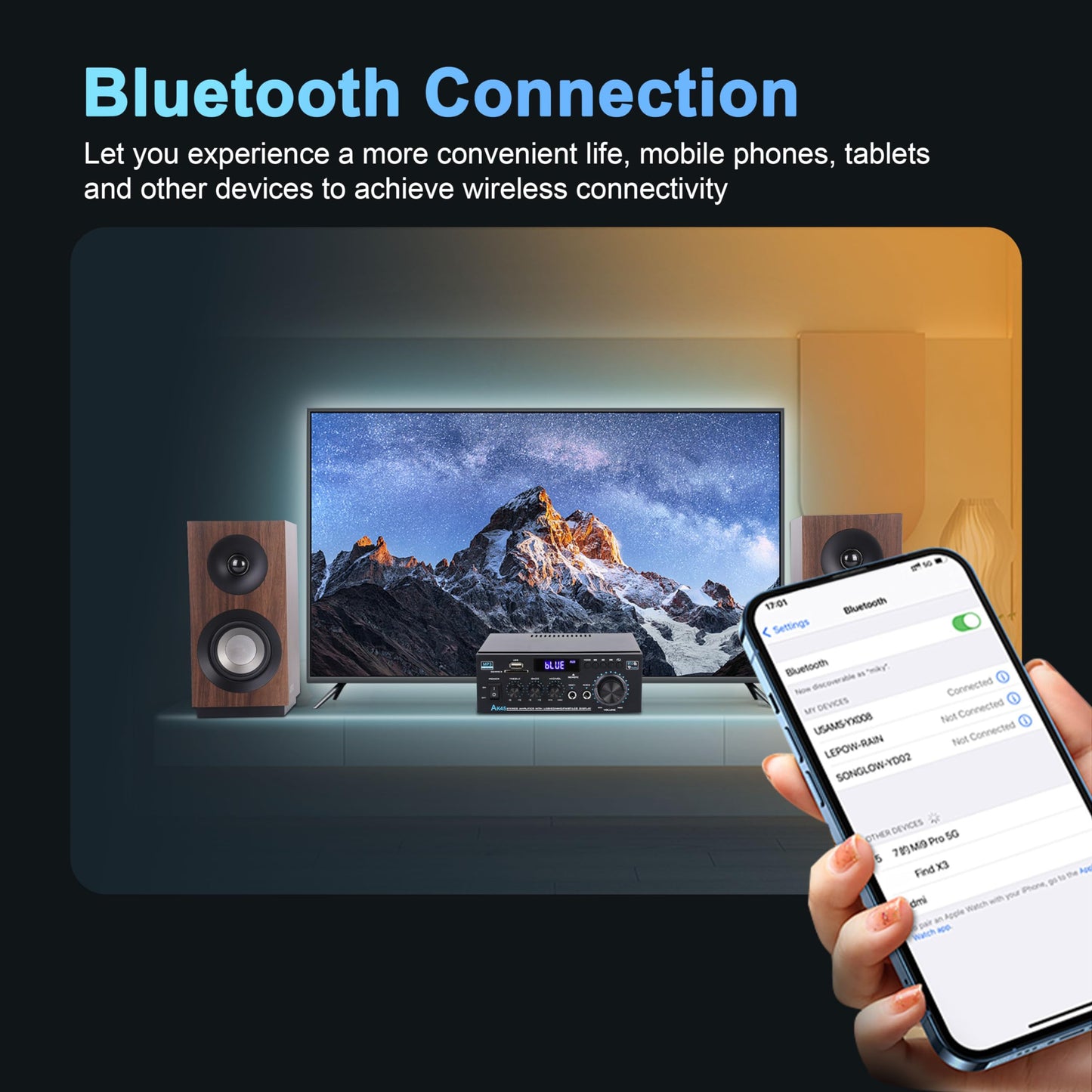 Stereo Audio Ak45 Amplifier,300W Home 2 Channel Wireless Bluetooth 5.0 Power Amplifier System, Home Amplifiers Fm Radio, Usb, Sd