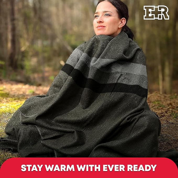 Military Wool Blanket - 95% Wool, Washable, Perfect for Outdoors, Picnics, Travel, Car & Bushcraft Emergency Blanket, 96" x 96" 6.65 lbs. - Grey with Stripes - Queen Size