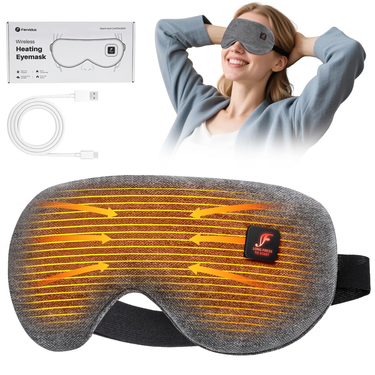 Fervidus Heated Eye Mask, Cordless Warm Eye Compress for Dry Eyes, Rechargeable, Eye Heating pad for Women Men, Washable Cover (No Lavender Bag)