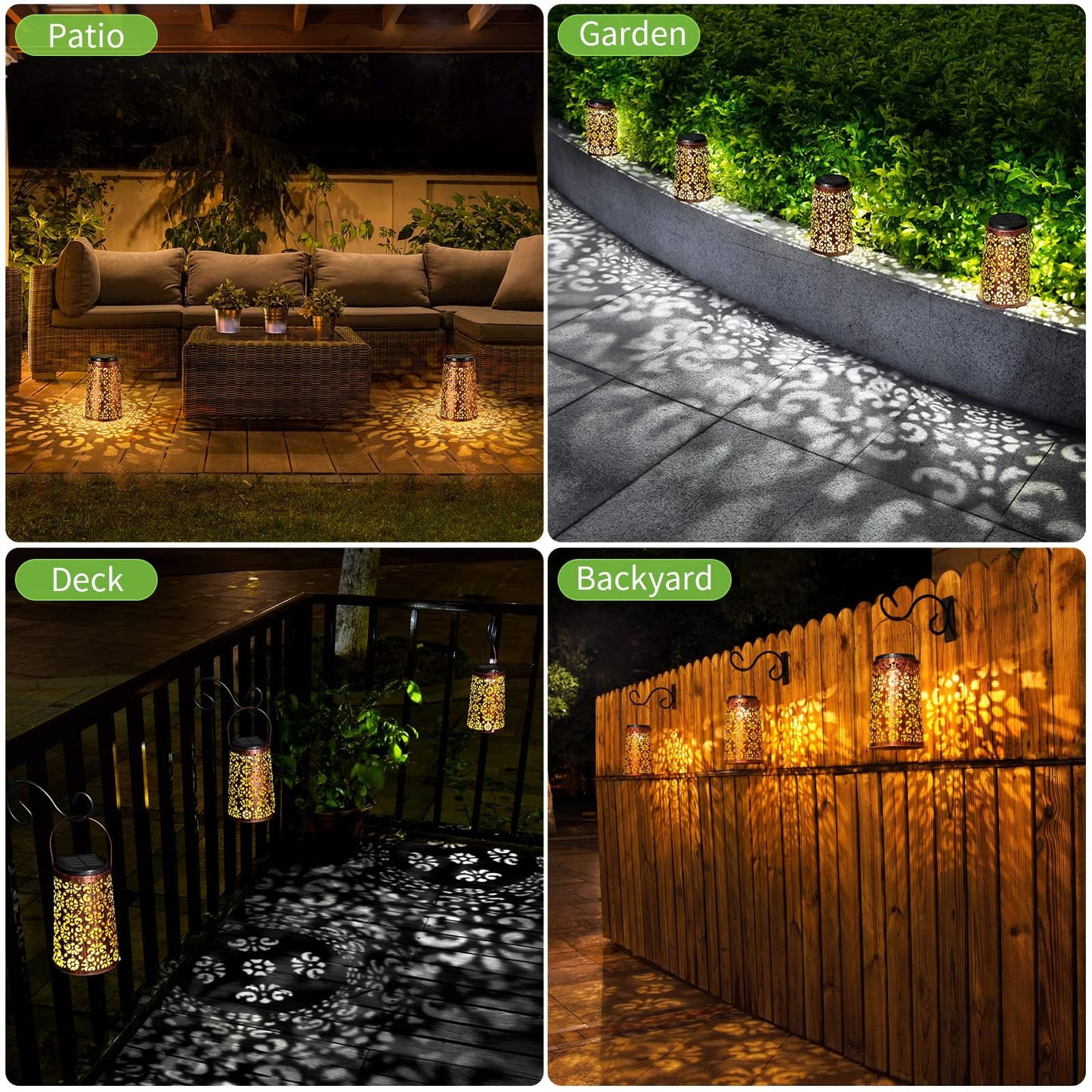 JSOT Solar Lanterns Outdoor Waterproof Retro Metal 6 Pack - Decorative Hanging Lights for Patio Garden Yard Table Tree