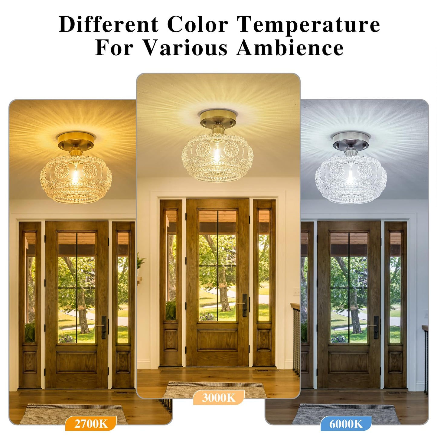 Tbaoinla Semi Flush Mount Ceiling Light Fixture - Brass & Floral Glass Shade  Vintage Modern Lighting For Entryway  Bathroom  Kitchen  Bedroom (Bulb Not Included)