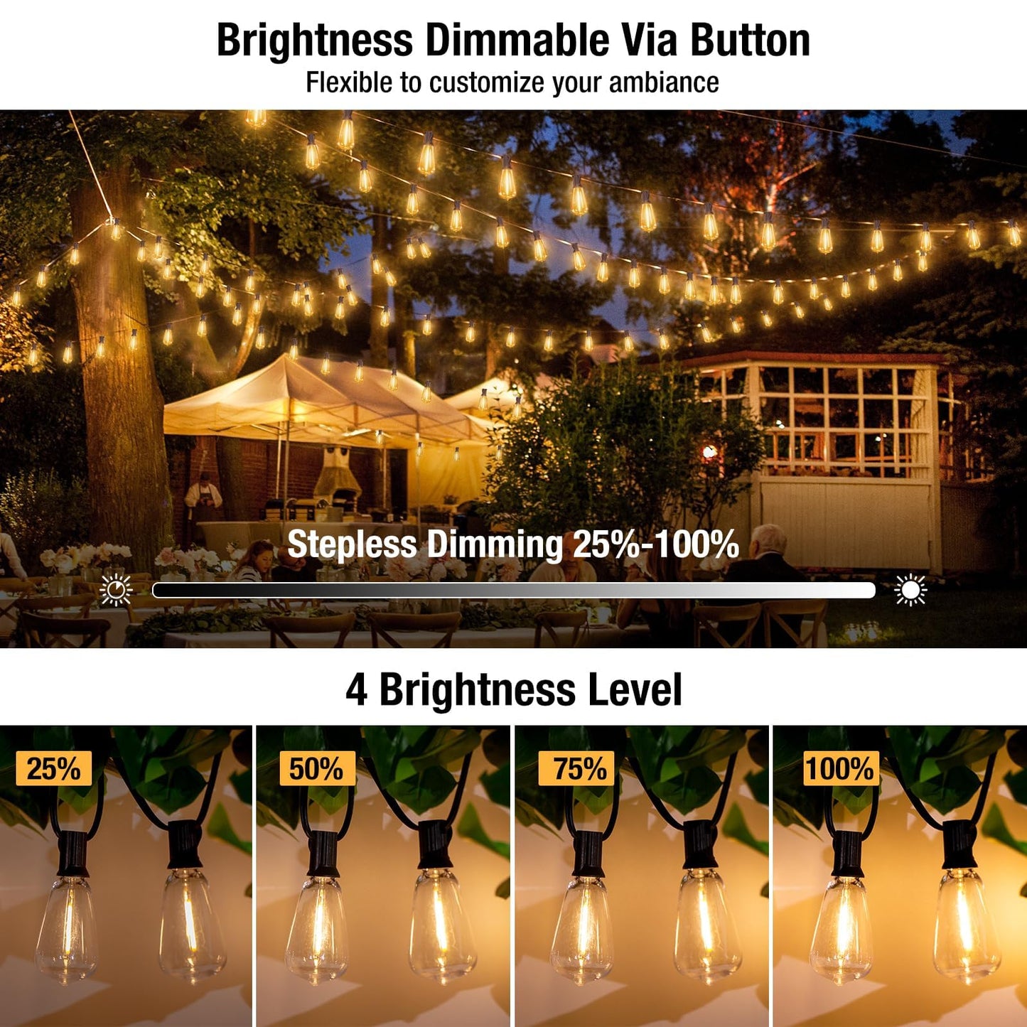 litogo LED Outdoor String Lights, 240FT Dimmable, Waterproof, Shatterproof Edison Bulbs, Warm White, Model LTOST38-232