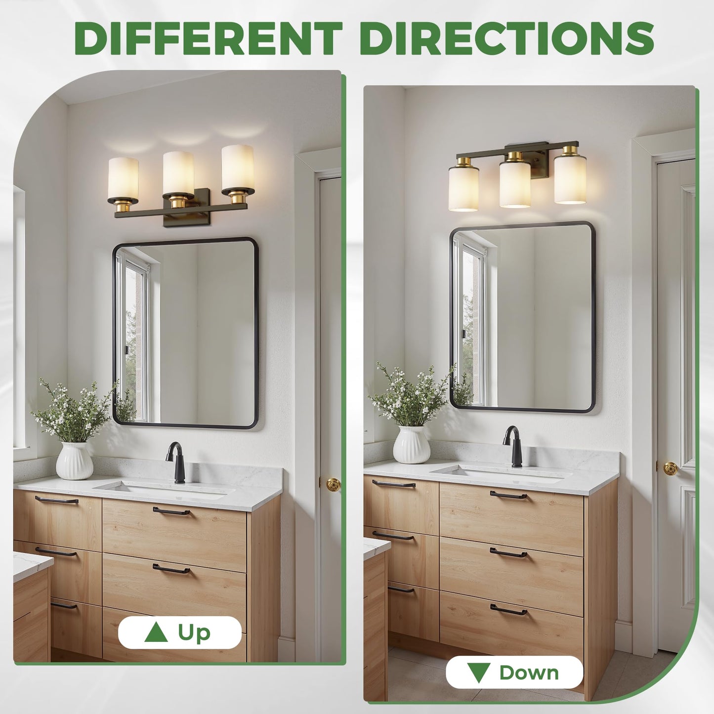Doresshop 17 Inch Bathroom Light Fixtures  3-Light Black And Gold Bathroom Lighting Fixtures Over Mirror With Milk Glass Shade  Vanity Lights For Living Room Bedroom