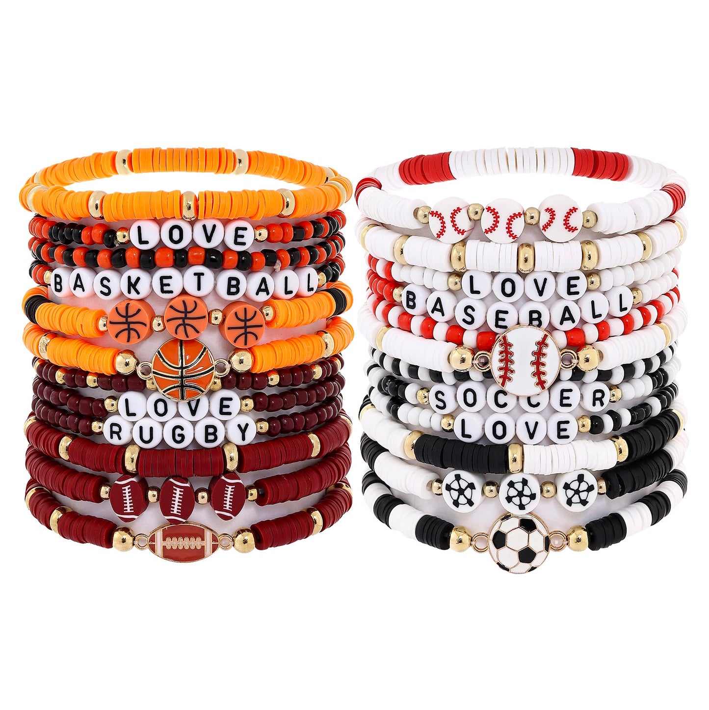 Taouzi Sports Party Favors Bracelets Soccer Football Baseball Basketball Beaded Bracelets for Women Inspirational Sports Theme B