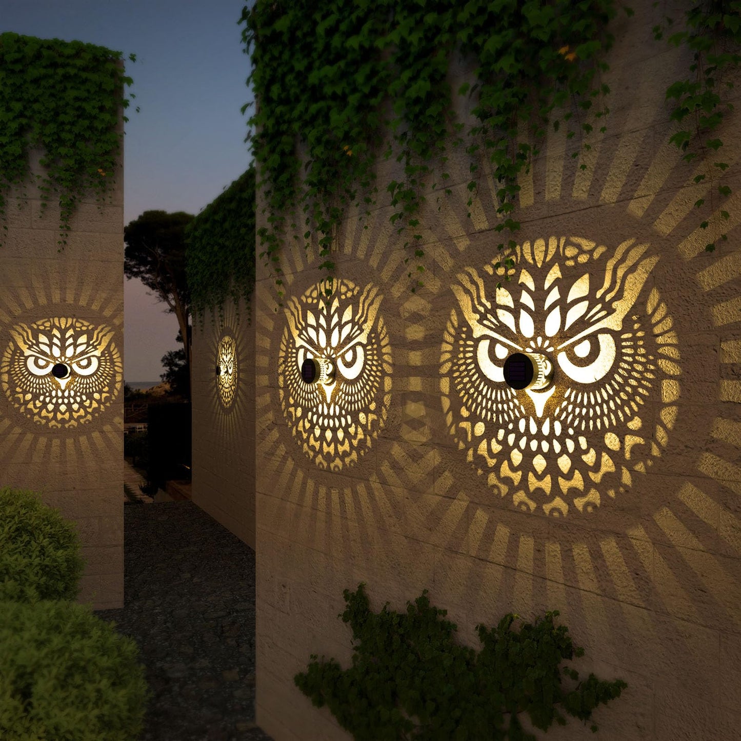 Gardencave Solar Fence Lights 4 Pack Owl Theme Waterproof Outdoor Wall Deck Step Lights for Garden Patio Yard Decor