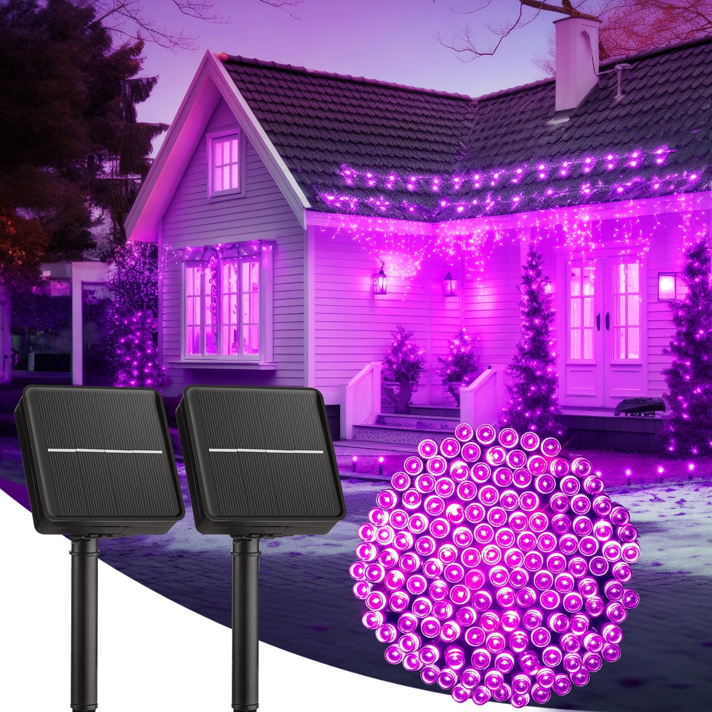 Brightown Halloween String Lights 200Led Solar String Lights Outdoor  Solar Powered Lights Ip65 Waterproof For Party Garden Yard Home Holiday Tree Decoration Lighting (Purple  100Led-2Pack)