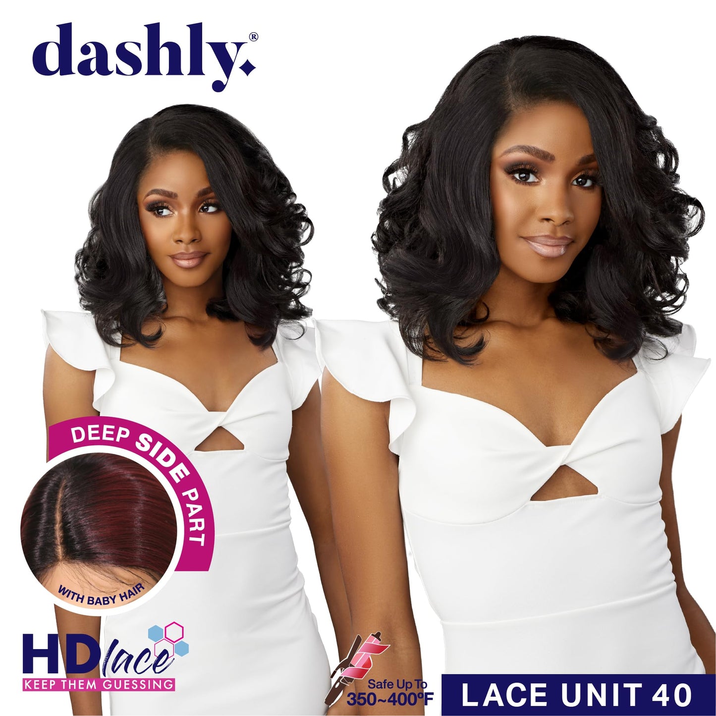 Sensationnel Dashly lace front wig - unit 40 hand tied laceparting ear to ear synthetic (1B OFFBLACK)