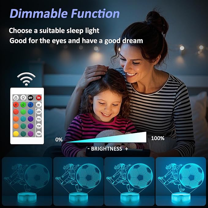 Soccer Gifts for Girls Bedroom Decor,Light Up Soccer 3D Illusion Lamp Night Light with 16 Colors Remote,Football Accessories Birthday Xmas Gifts for Best Friends Sister Daughter Sports Fan Lover