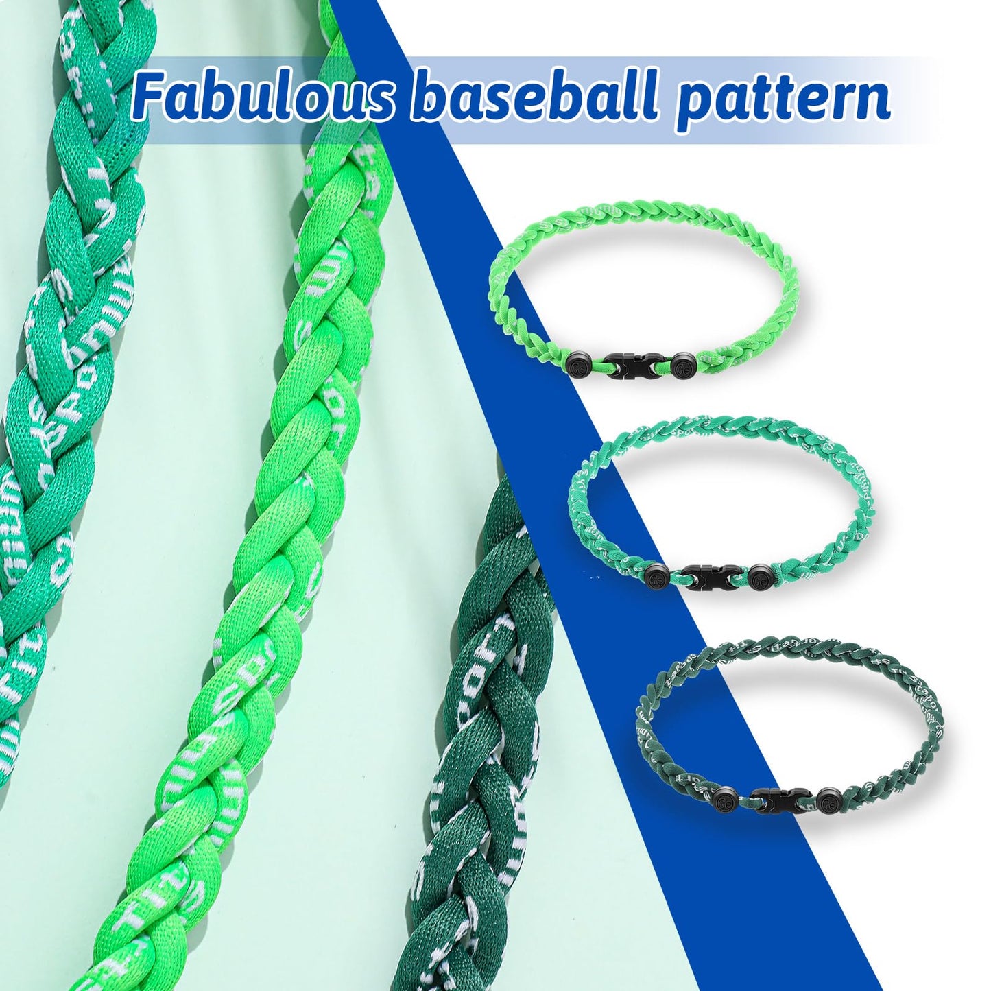 Junkin 3 Pcs Baseball Necklaces Three Braided Rope Titanium Necklace for Team Gifts Boys Men Player Softball Fans Sports (Green
