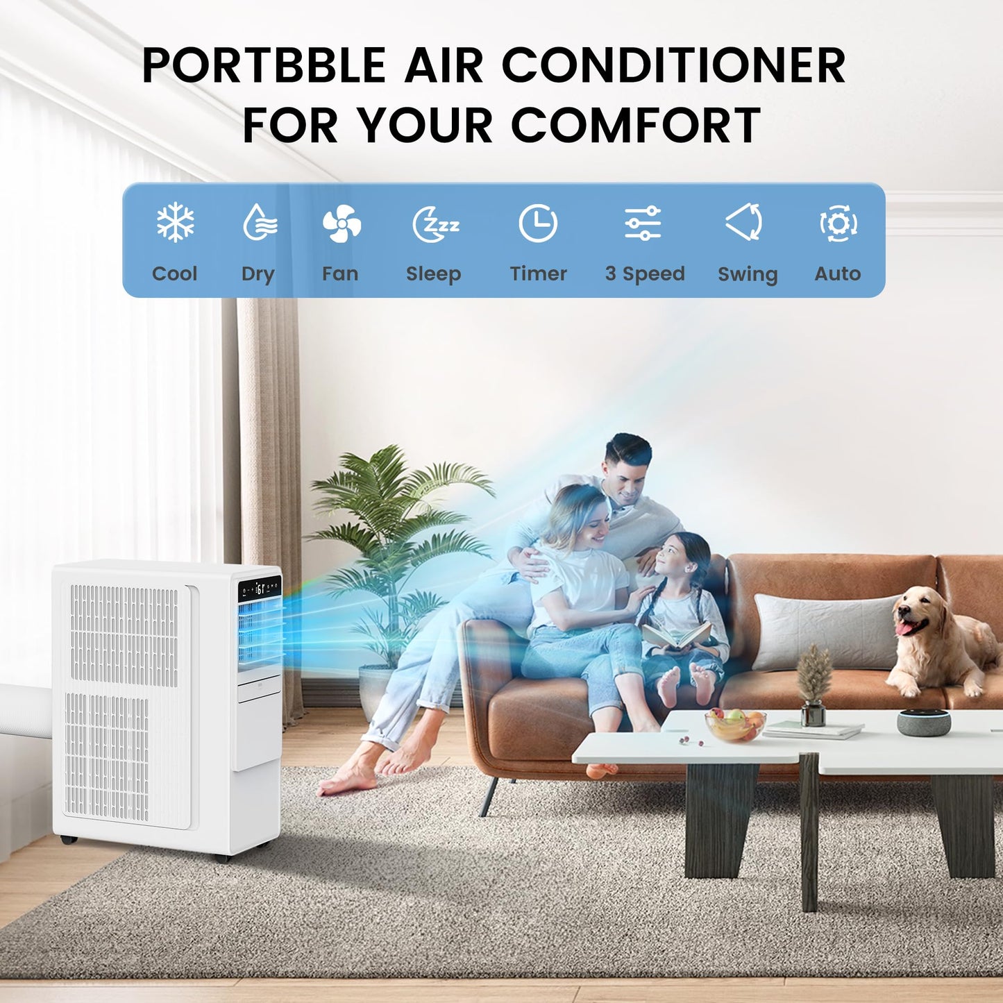 Domanki 12000 Btu Portable Air Conditioners For Room Up To 500 Sq.Ft, 3-In-1 Free Standing Quiet Portable Ac Unit With Fan & Deh