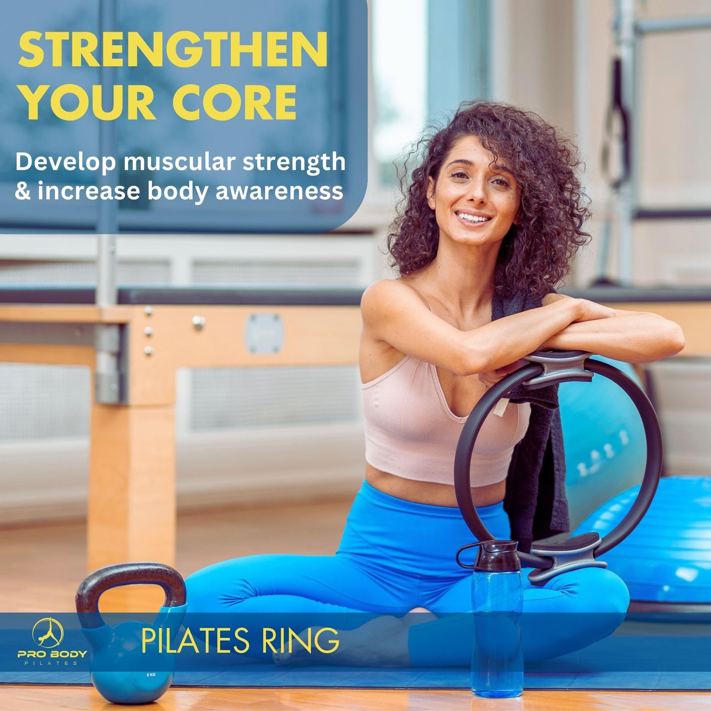 ProBody Pilates Fitness Circle – 14 Inch Pilates Ring for Yoga and Other Workouts, Focusing on Toning Inner Thighs, Arms, Core and Back, at Home Pilates Equipment (Aqua)