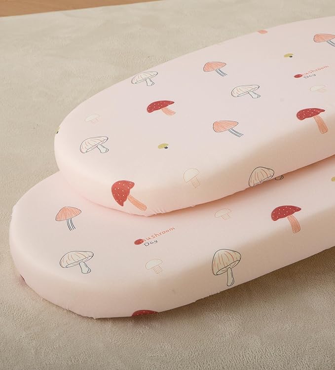 SDY Mushroom Bassinet Sheets Set 2 Pack for Boys Girls， Universal Fit for Bassinets Baby Cradle Moses Basket Oval Rectangle Mattress Safe and Snug 32 * 16 * 4 inches (Mushroom Day)