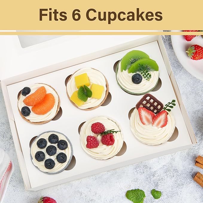 LotFancy 12 Pack Cupcake Boxes 6 Count, Pre-Folded Cupcake Carrier with Window Holding 72 Standard Cupcakes, Food Grade Disposable Pastry Boxes
