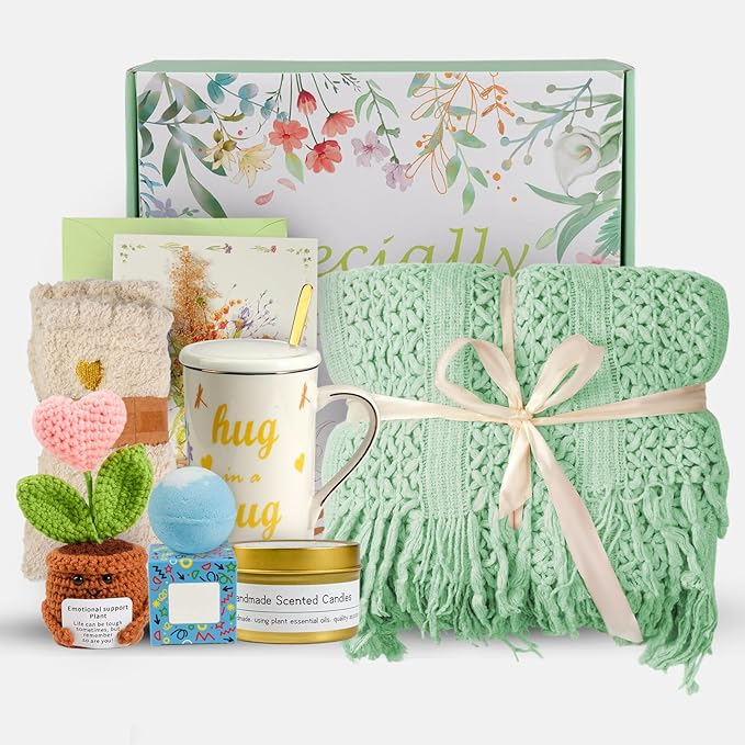 TOYIYAR Self Care Gift Basket for Women - Recovery Gifts for Her,Get Well Soon Gift Box with Blanket, Cozy Socks, Candle, ...