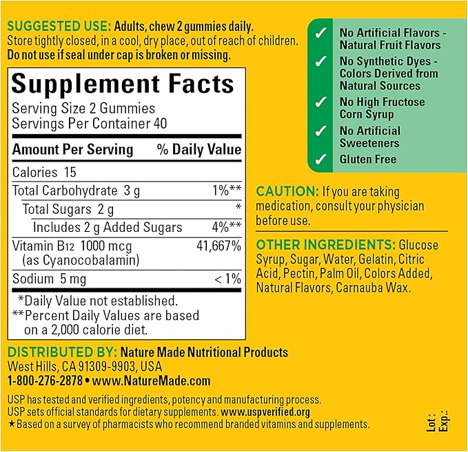 Nature Made Energy B12 1000 mcg, Dietary Supplement for Energy Metabolism Support, 80 Gummies, 40 Day Supply Packaging may vary