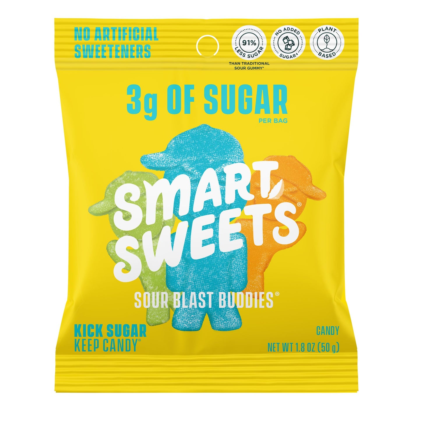 SmartSweets Sour Blast Buddies, Low Sugar Gummy Candy (3g), Low Calorie (130), Gluten-Free -1.8oz (Pack of 12) Packaging may var