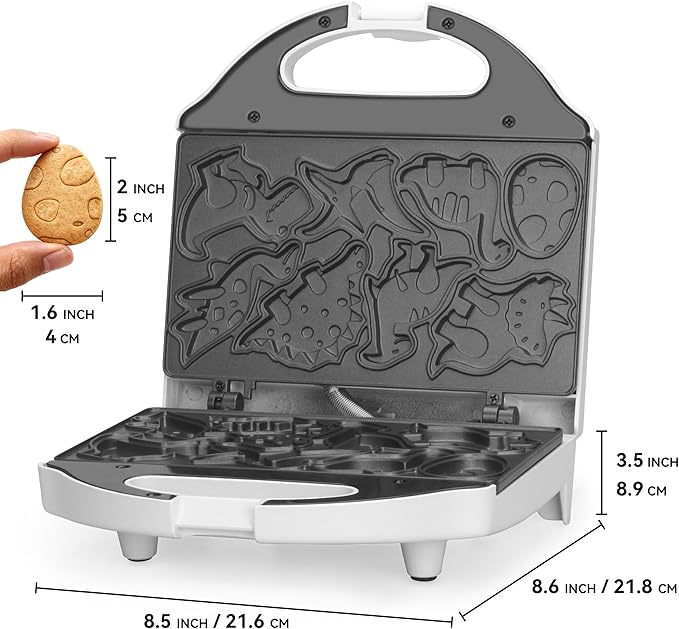 Dinosaur Mini Waffle Maker for Kids, Mini Pancake Maker Machine for Halloween, 8 Different Shaped Dinos in Minutes, Electric Non-Stick Waffle Iron, White
