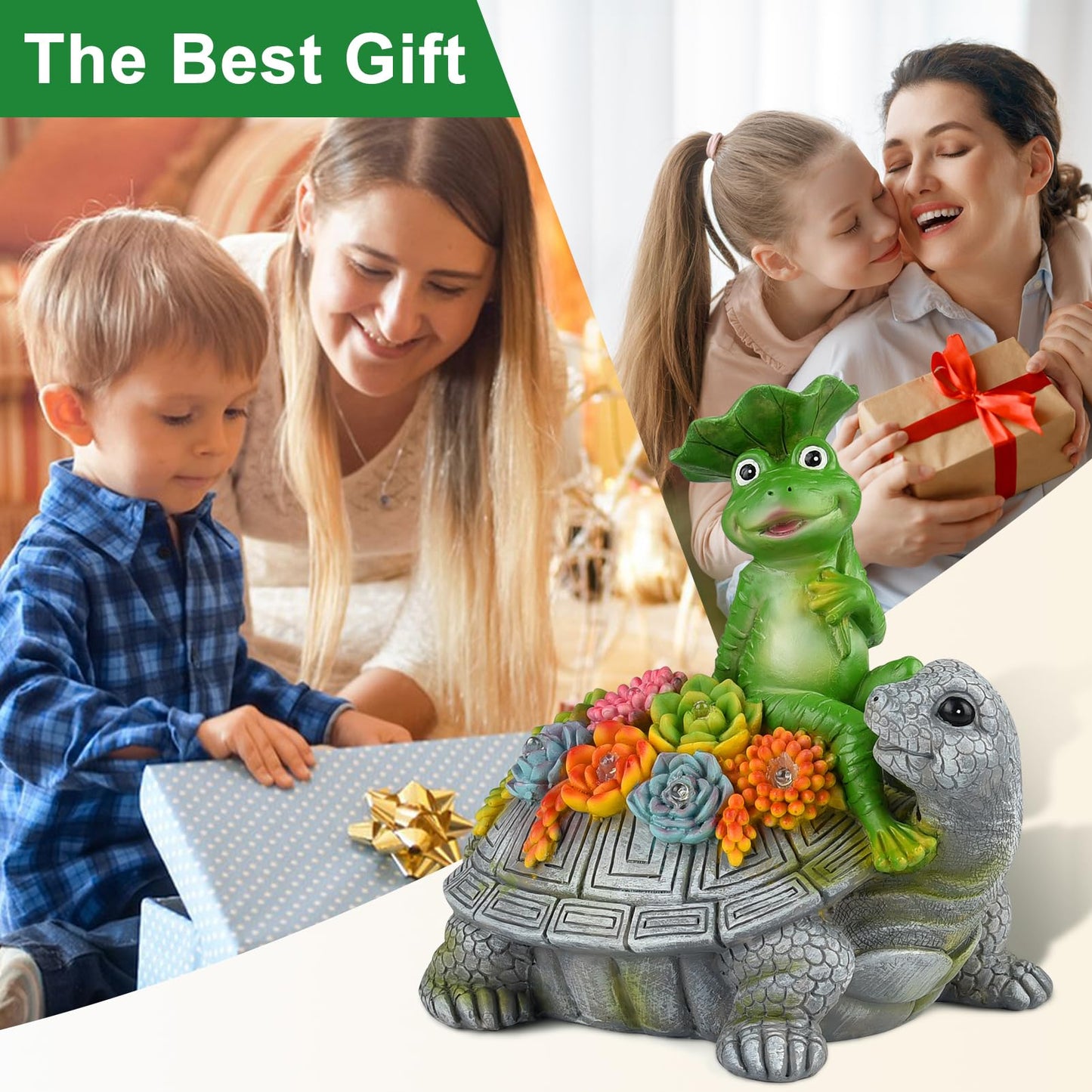 ILLUMINEW Solar Garden Statues Turtle & Frog with 8 LED Lights, Decorative Lawn Figurines for Patio, Gifts for Mom & Grandma