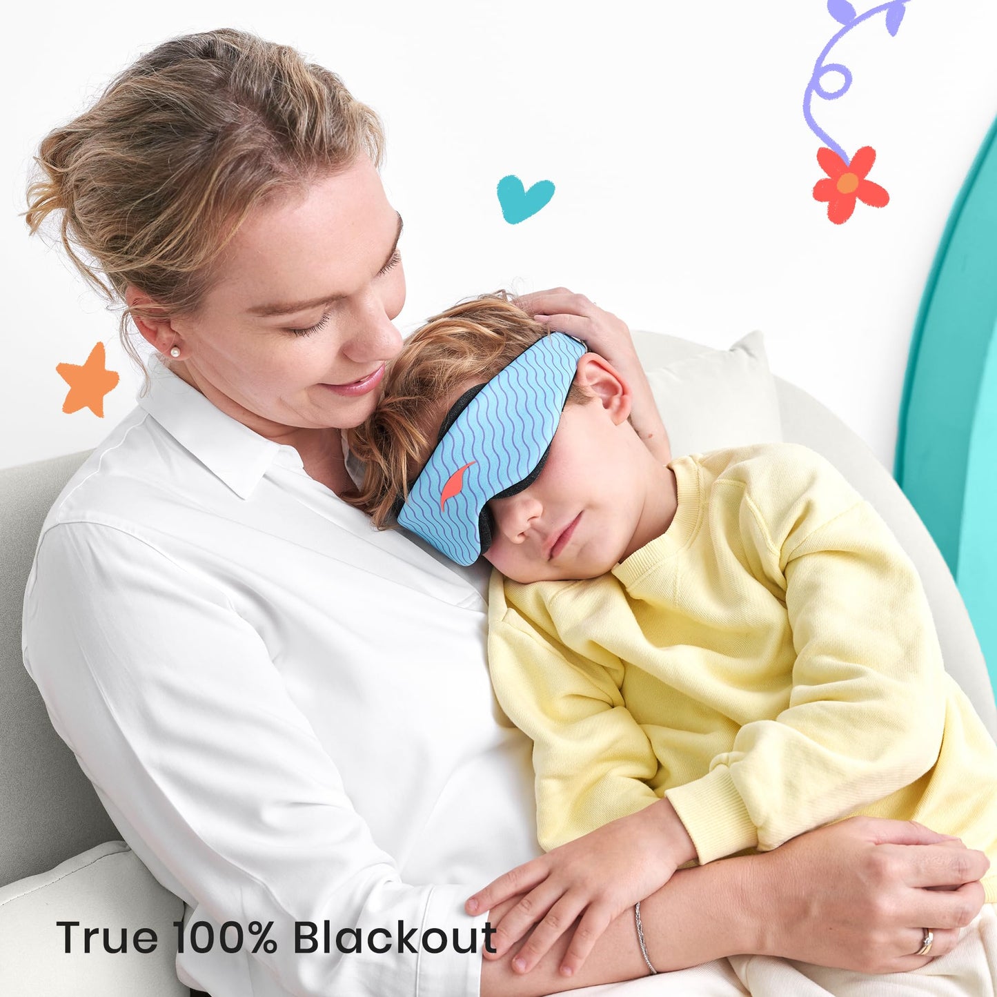 Manta Kids Sleep Mask - Comfy & Cute Blackout Sleeping Mask with Adjustable Eye Cups, Soft & Breathable Machine Washable Kids Eye Mask for Girls, Boys, Toddler Aged 6+ (Arctic Blue)