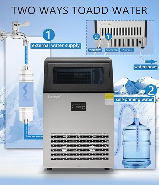 Commercial Ice Maker Machine, 130Lbs/24H with 40Lbs Large Capacity, 55Pcs Ready in 8-15Mins, Under Counter Stainless Steel Ice Machine for Home Party Bar, Self-Cleaning and Quite