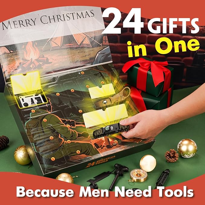VEITORLD Gifts for Men Dad Him Christmas - Survival Gear and Equipment 12 in 1, Survival Kits - Cool Unique Fishing Hunting Birthday Gifts for Husband Teen Boy Boyfriend Women, Mens Stocking Stuffers