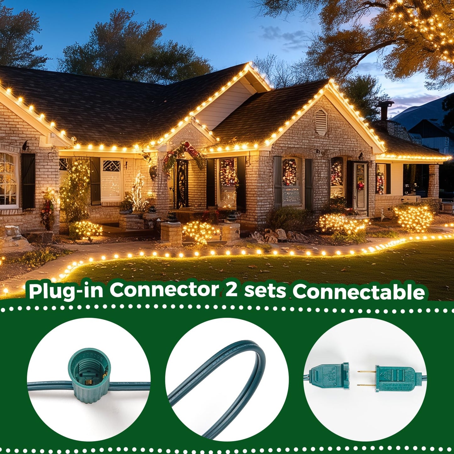 Minetom C9 Christmas String Lights, 50Ft, Clear Bulbs, Green Wire, E17 Base, 50+2 Bulbs, Outdoor/Indoor Holiday Decoration