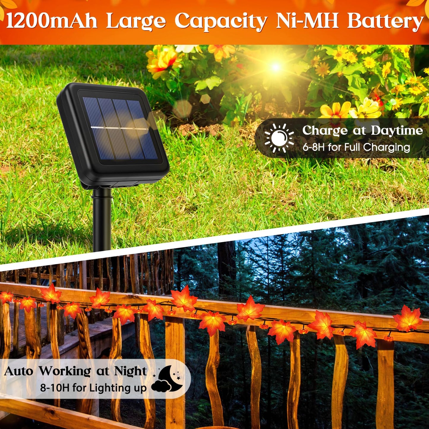 Fall Solar Lights Outdoor Decorative  39Ft Solar Fall Leaves Garland String Lights With 100 Leds And 8 Modes For Porch  Yard  Front Door  Patio  Outside Thanksgiving Harvest Autumn Decorations
