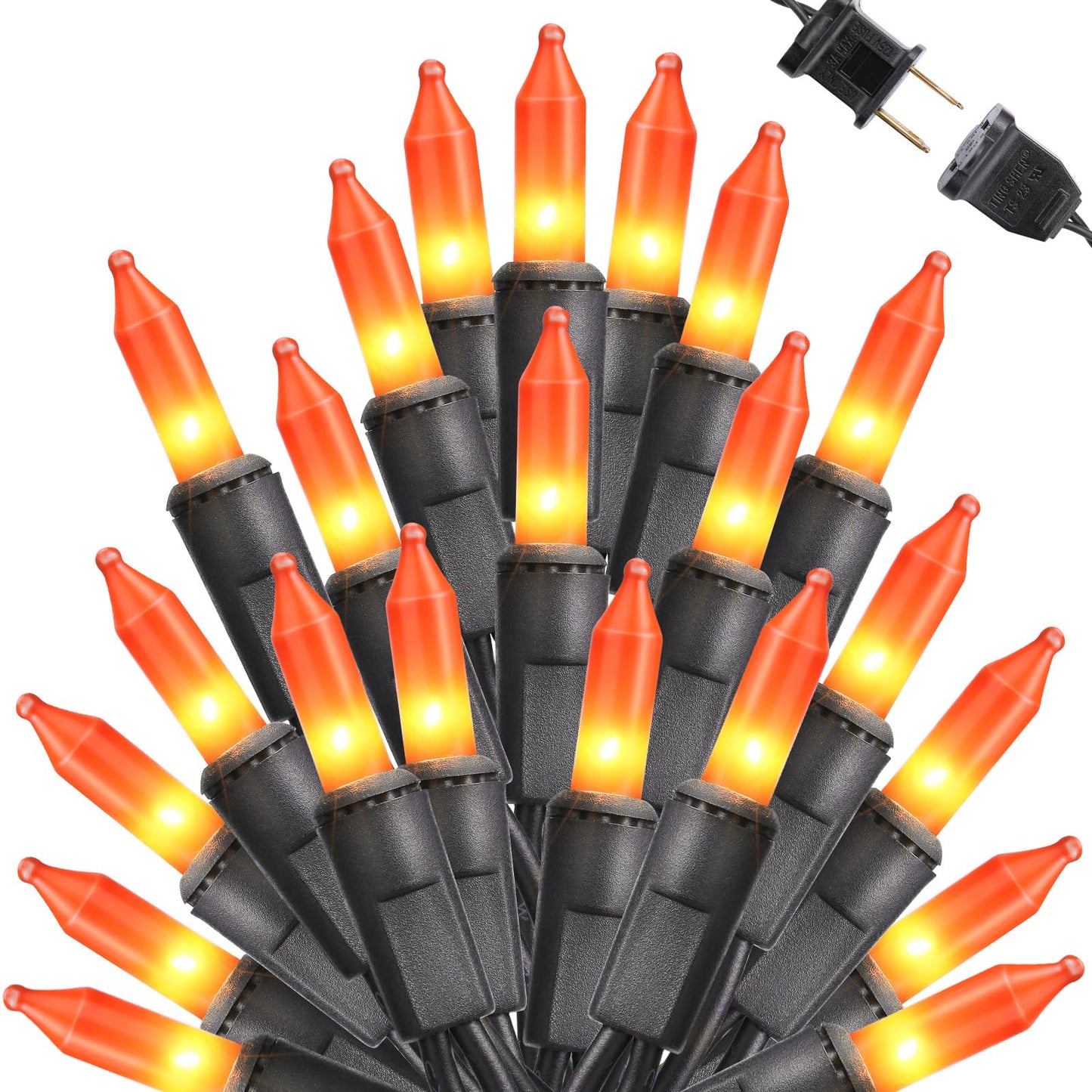 Toodour 300 Count Orange Halloween String Lights, 77Ft Incandescent Mini Bulbs, Ul Certified For Indoor/Outdoor Decor, Black Wire