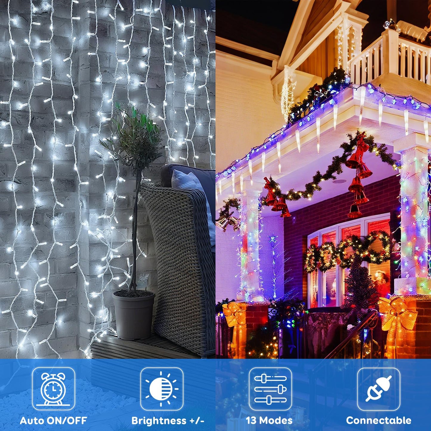 KAQ 88FT Connectable String Lights 240LED Cold White Multicolor Indoor Outdoor Plug in Fairy Light Model MLS-D29V6WUIC-O