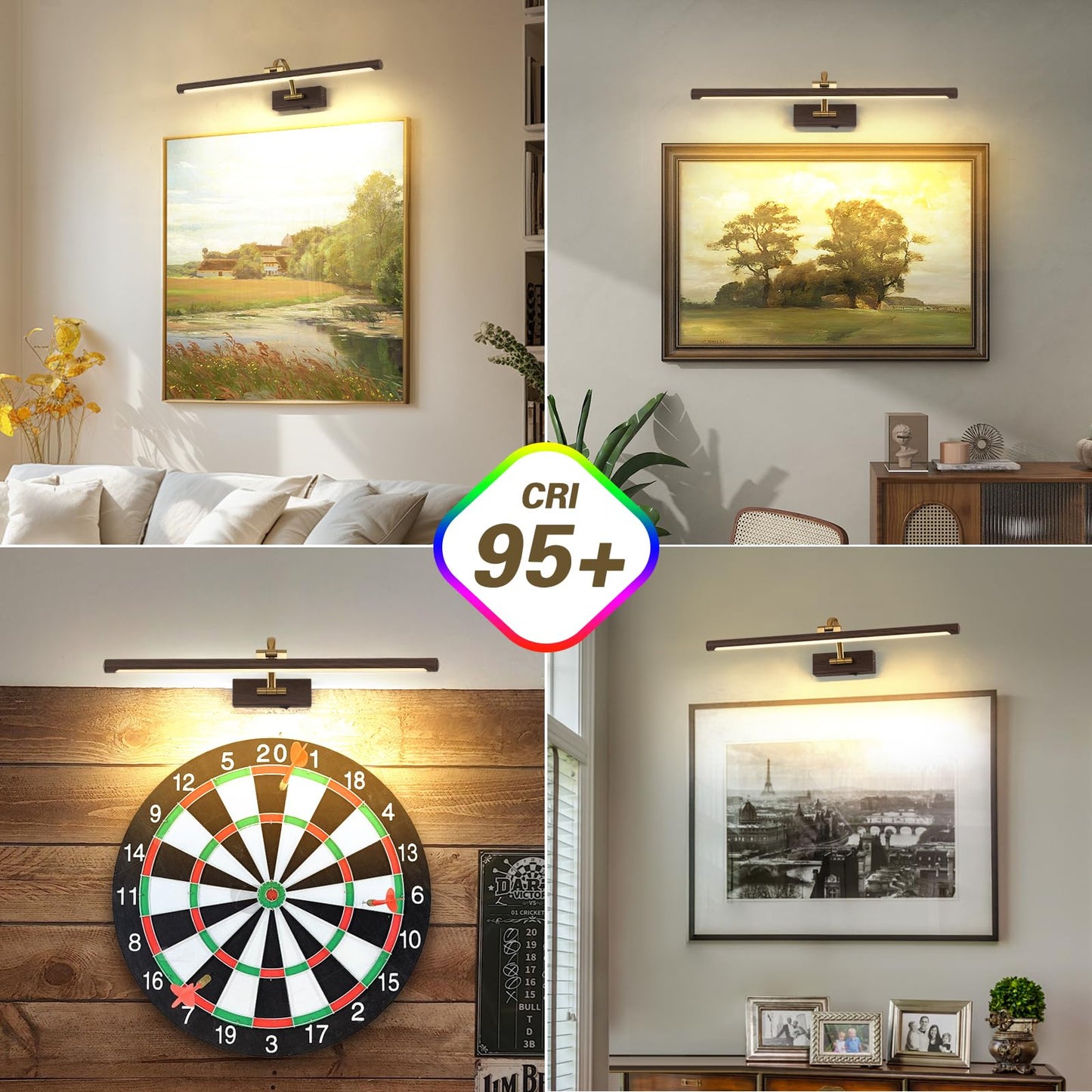 DESOOP Wireless Picture Light, 3CCT Dimmable Art Lighting, 5W, 23.62 Inch, Wood Grain Finish, Model 7115