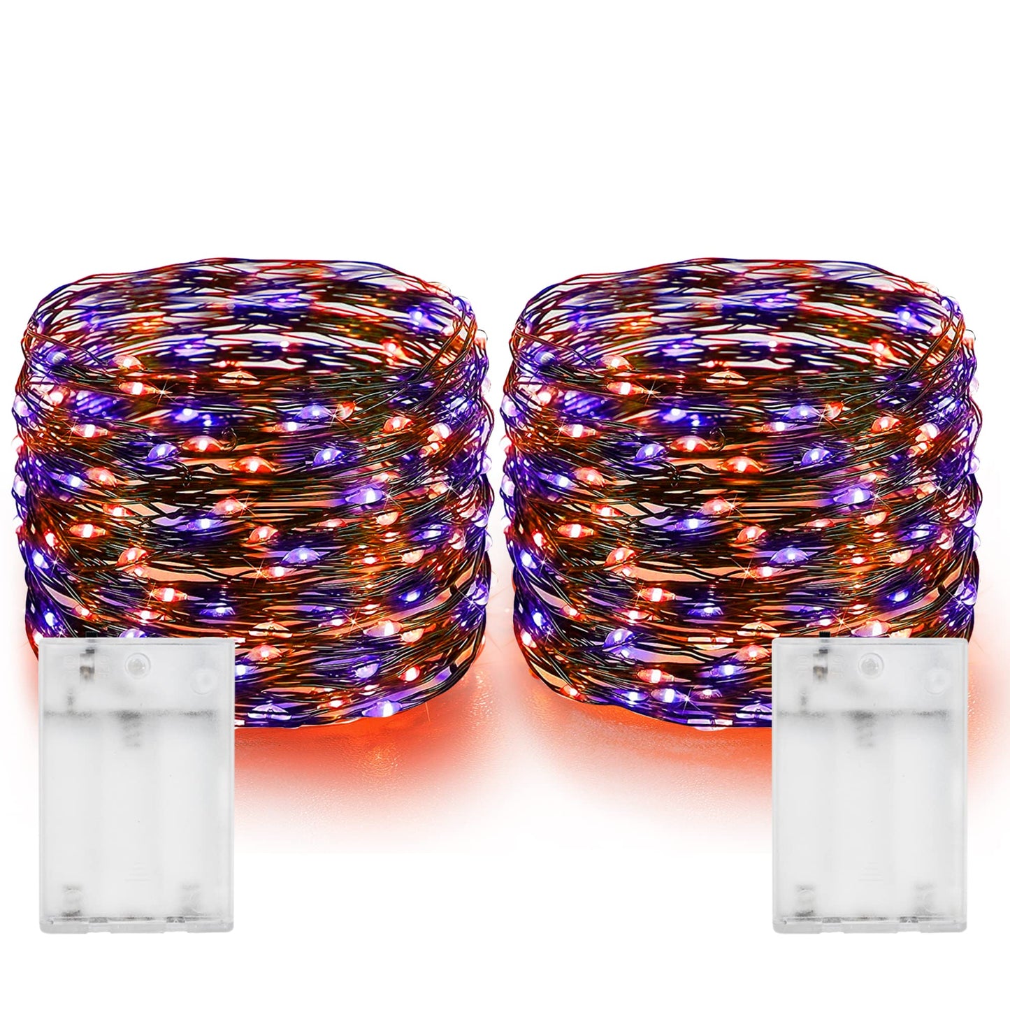 Dazzle Bright 20Ft Fairy String Lights, 60 Led Copper Wire, Waterproof, Purple And Orange, Battery Operated, Halloween Indoor/Outdoor Decor